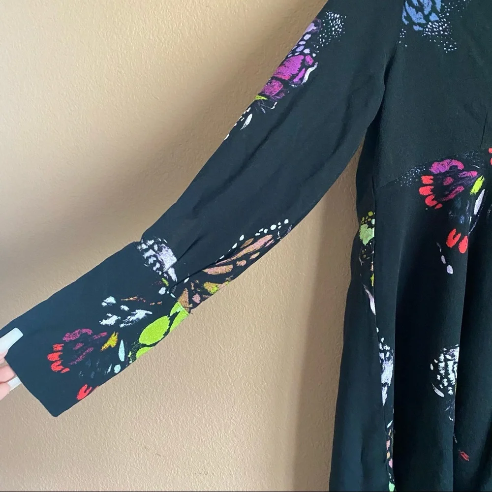 Free People Field of Butterflies Black Tunic Top Size Small